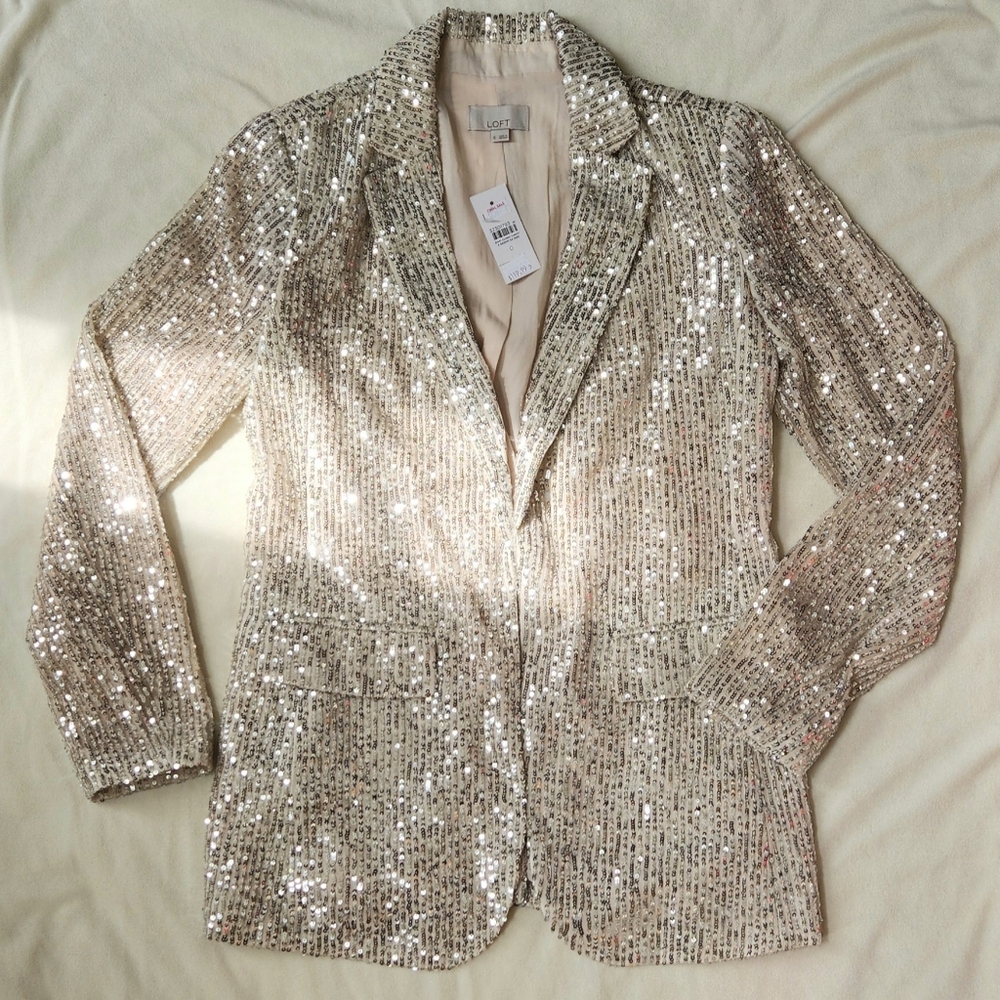 Ann Taylor Loft Sequin Blazer - Nude w/ Silver: Size 0